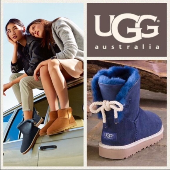 EUC UGG Selene Bailey Bow Nautical Rope navy blue boots sz 7 - Picture 2 of 10